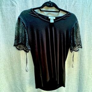 Black Lace Sleeved Top by Carmen Marc Valvo size small